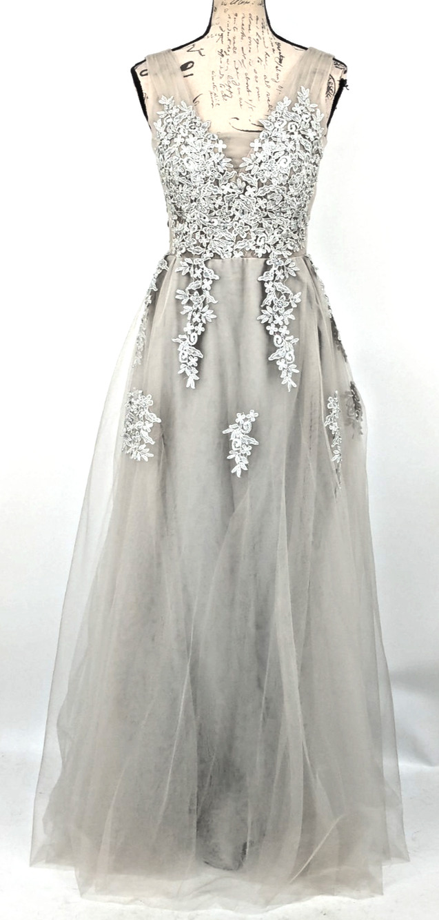 IVORY Long WEDDING GOWN SIZE S Embroidery Mesh Chiffon babyonline D.R.E.S.S.